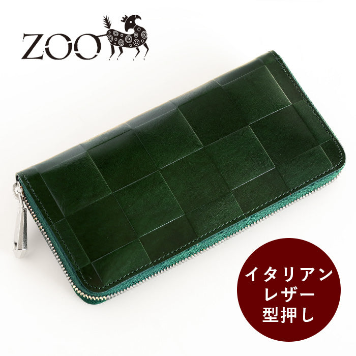 ZOO(ズー) 財布 長財布 イタリアンレザー ブロックチェック ラウンド