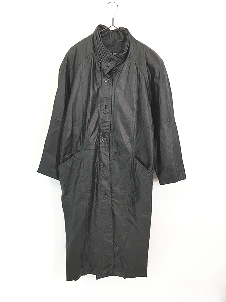 レディース 古着 90s PELLE 本革 レザー スタンドカラー ロング コート