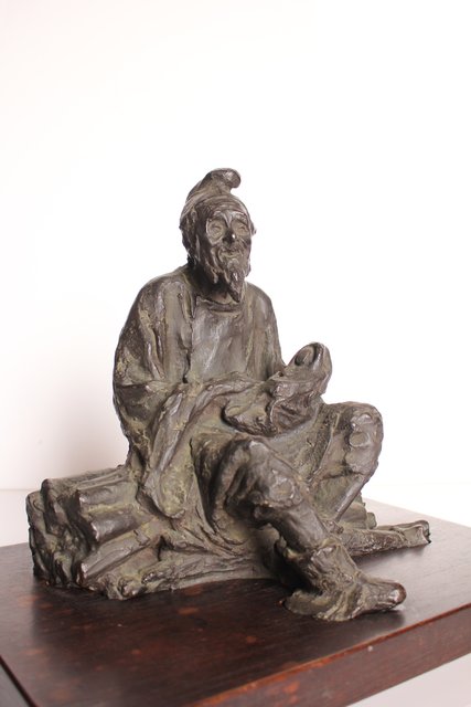 朝倉文夫実兄 渡辺長男 【翁と赤子】ブロンズ像 S3032｜骨董店 のびる