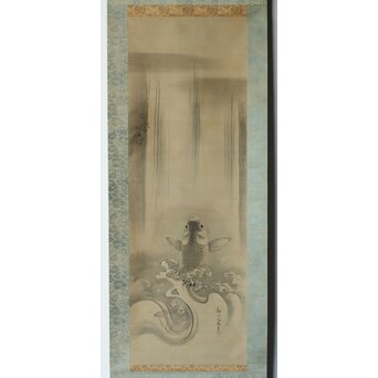 倣 狩野融川 狩野探信守道 合作【瀧鯉図】双幅掛軸 Z381｜骨董店