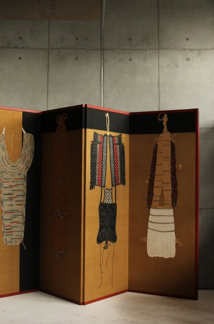 芹沢銈介 型染 ばんどり図屏風 Z626｜骨董店 のびる 古美術 骨董 和風