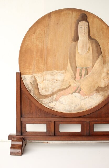 石川確治 木彫彩色【天女】円形レリーフ X590｜骨董店 のびる 古美術