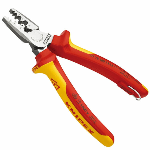日本正規品 クニペックス 絶縁圧着ペンチ 落下防止 (9778-180T