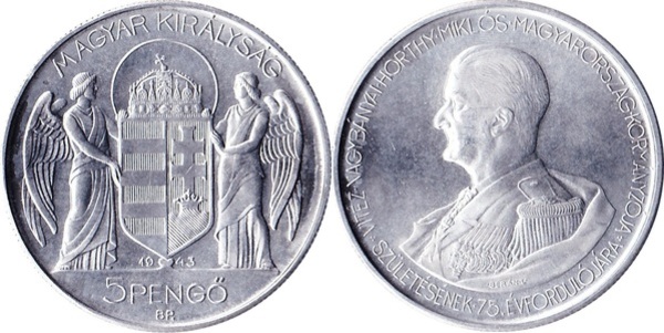 5 Pengő - Miklós Horthy (Birthday) - Hungary – Numista