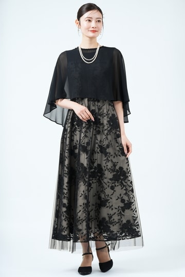 form forma 東京ソワール エレガント刺繍ケープブラックドレス (M) を