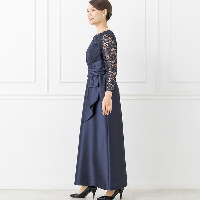 ラッセルレース×シャンタンのロングドレス 7号・ネイビー｜東京