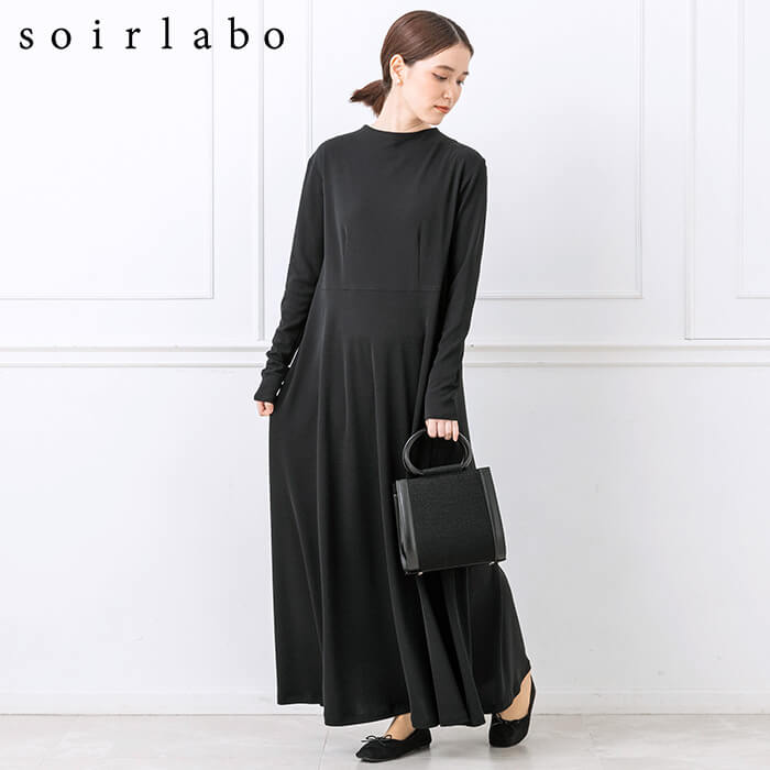 洗える｜シワになりにくいロングワンピース 9号・ブラック｜東京