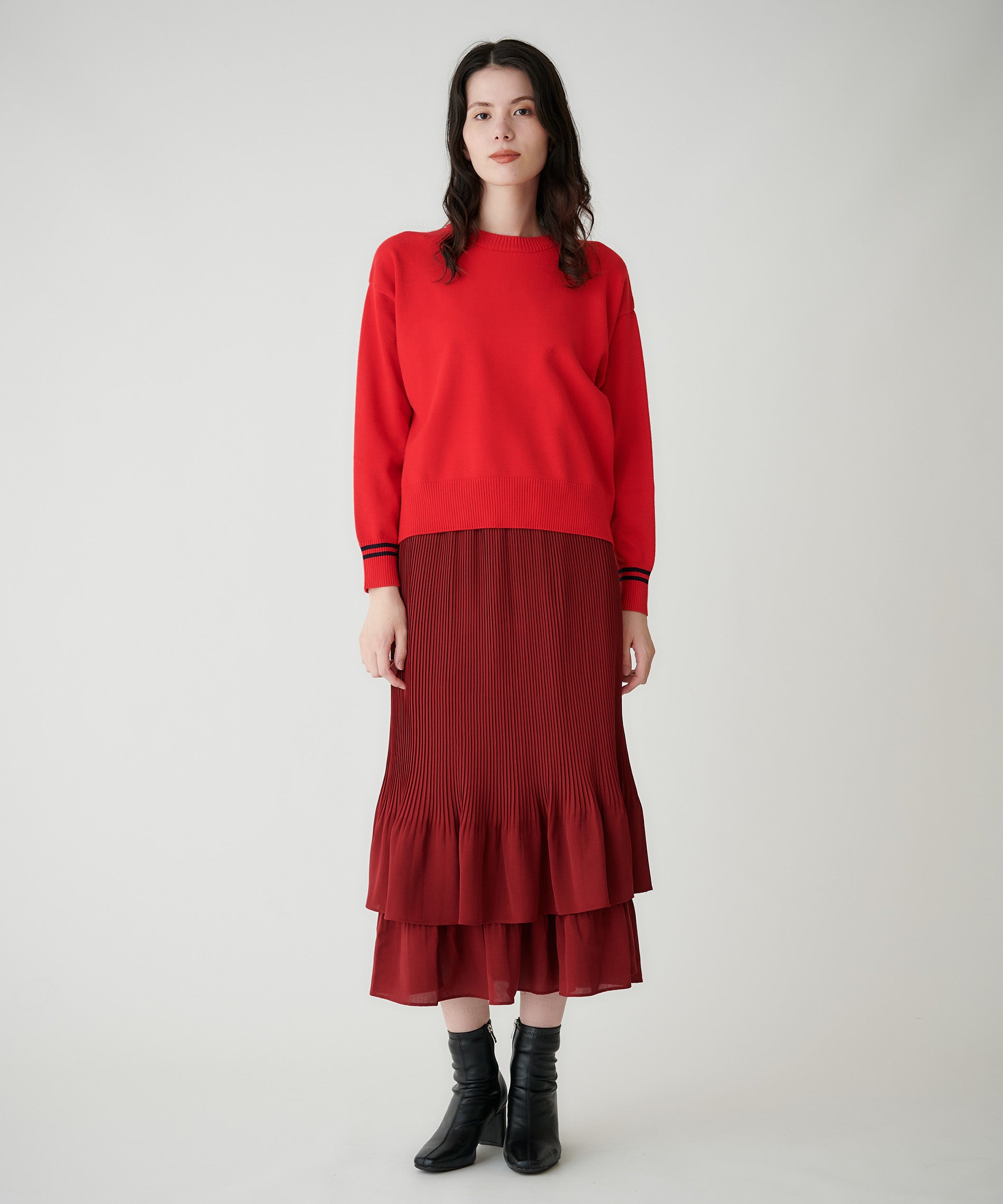 最終価格 22AW merlette ティアードスカート CERES 赤 ふんわり