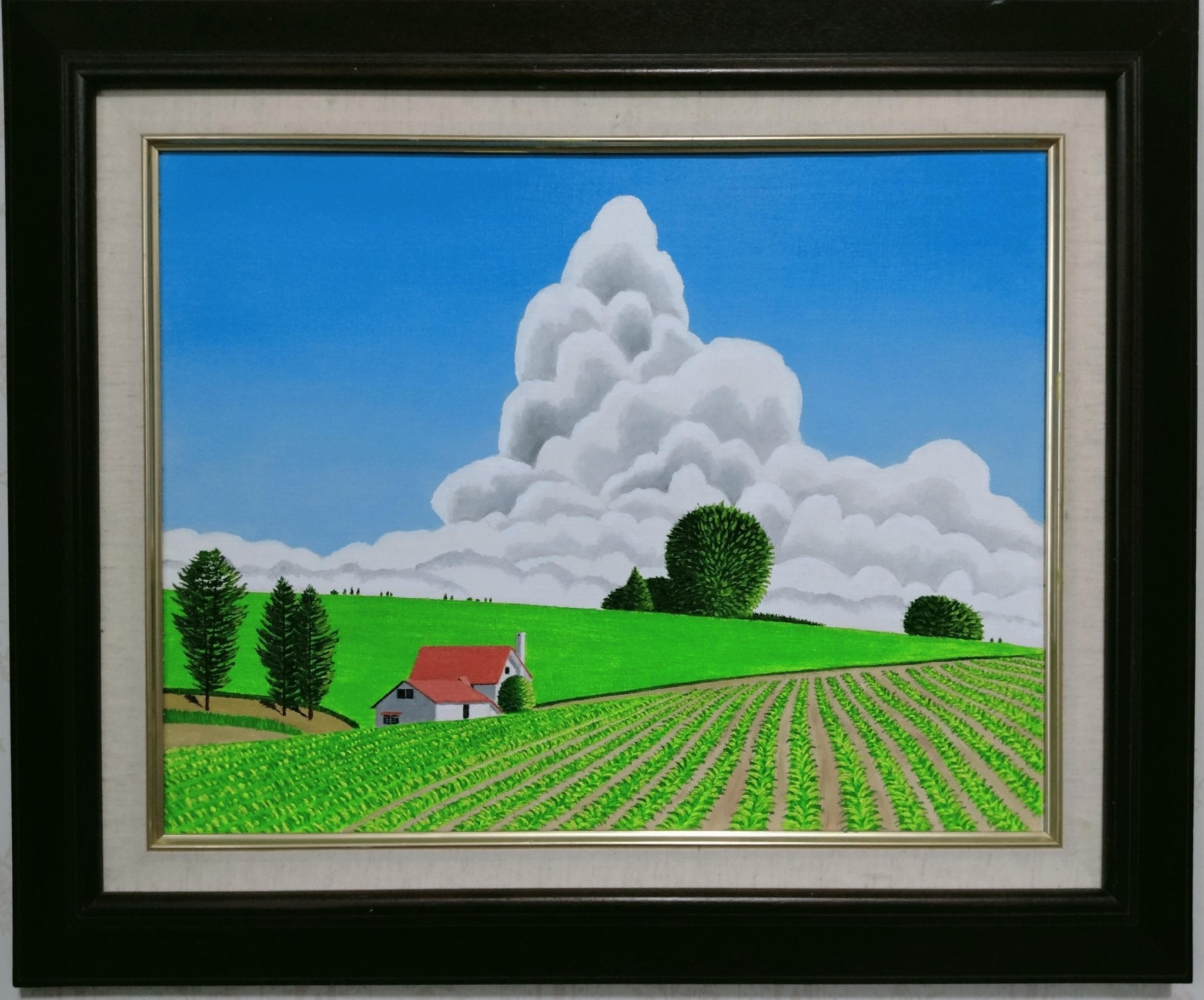 ☆美瑛のイモ畑・谷村一男肉筆油彩画・F6・新品額付き(まーちゃん