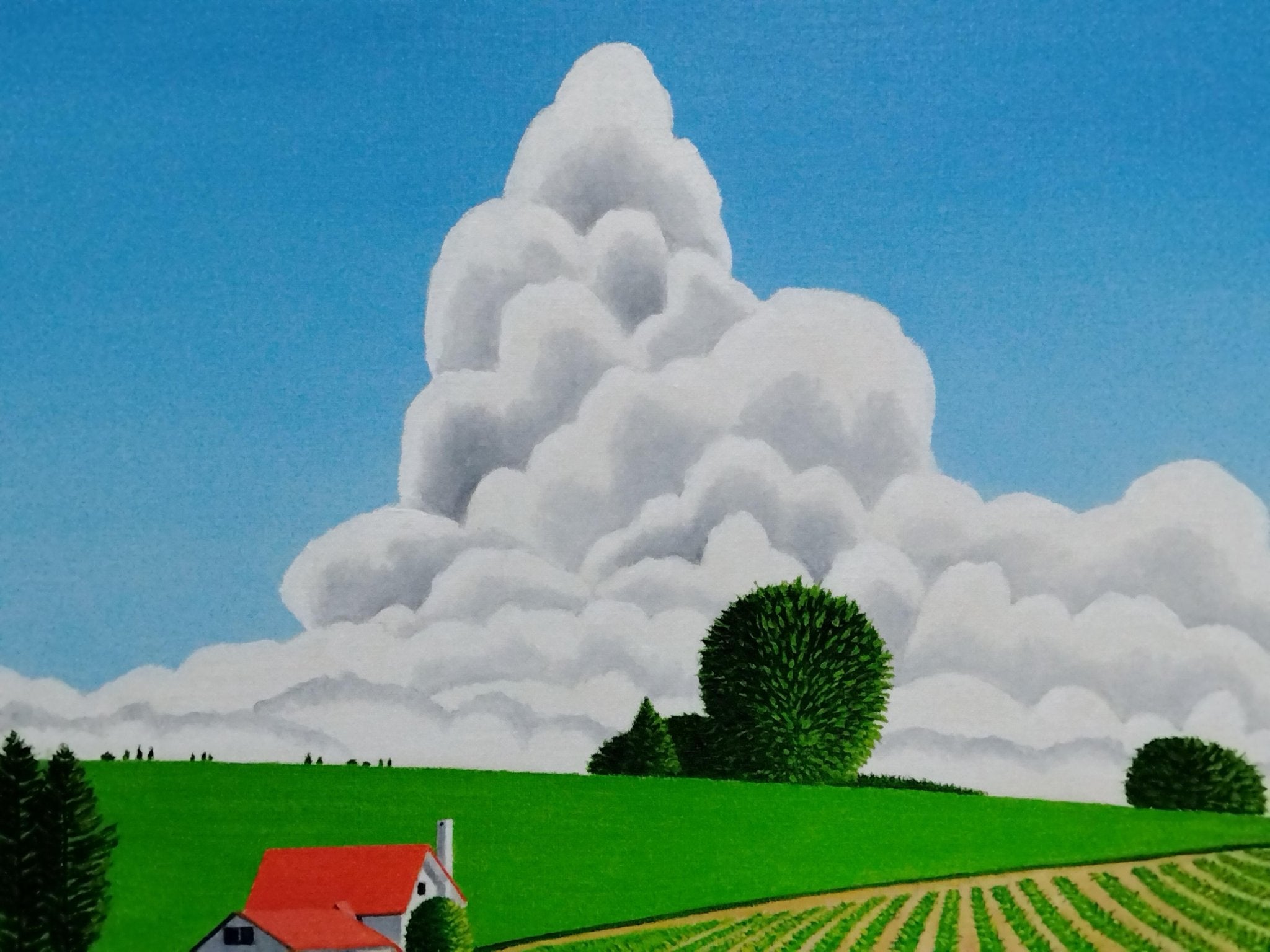 絵画の通販、購入ならFROM ARTIST/作品名：美瑛 畑の中の赤い屋根の家