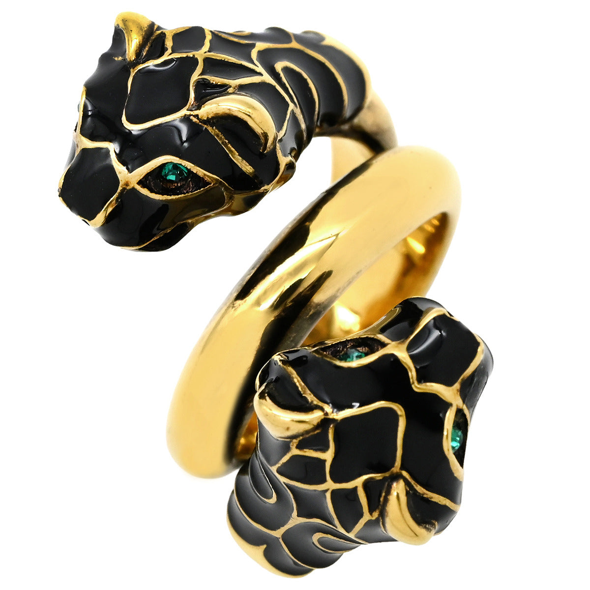 グッチ GUCCI ダブルタイガーヘッド ブラック×ゴールド メタル