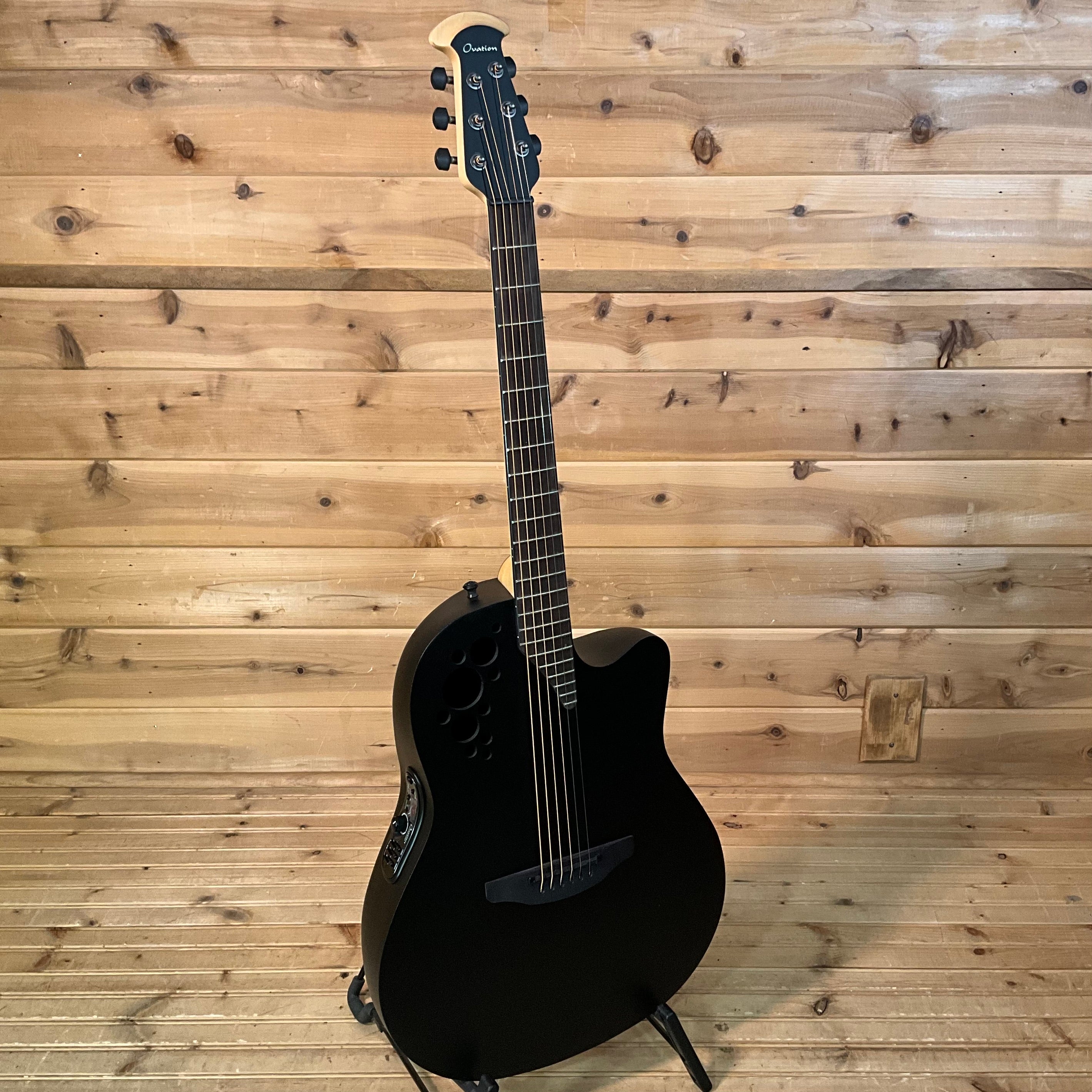 Ovation Elite TX Mid Cutaway Electric Acoustic Guitar - Black