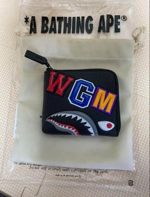A Bathing Ape BAPE Shark Mini Wallet Black WGM Zip Japan New