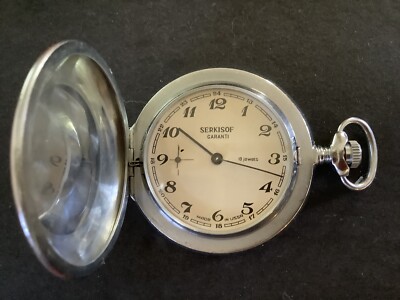 Vintage 1950 Rare Serkisof Garanti Demiryolu Pocket Watch~Silver