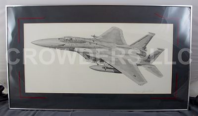Jim Stovall F15 Fighter Jet Pencil Sketch Matted Framed Signed