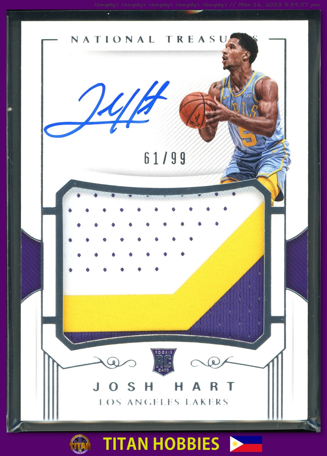 Josh Hart 2017 National Treasures #129 Rookie Patch Auto /99 Price