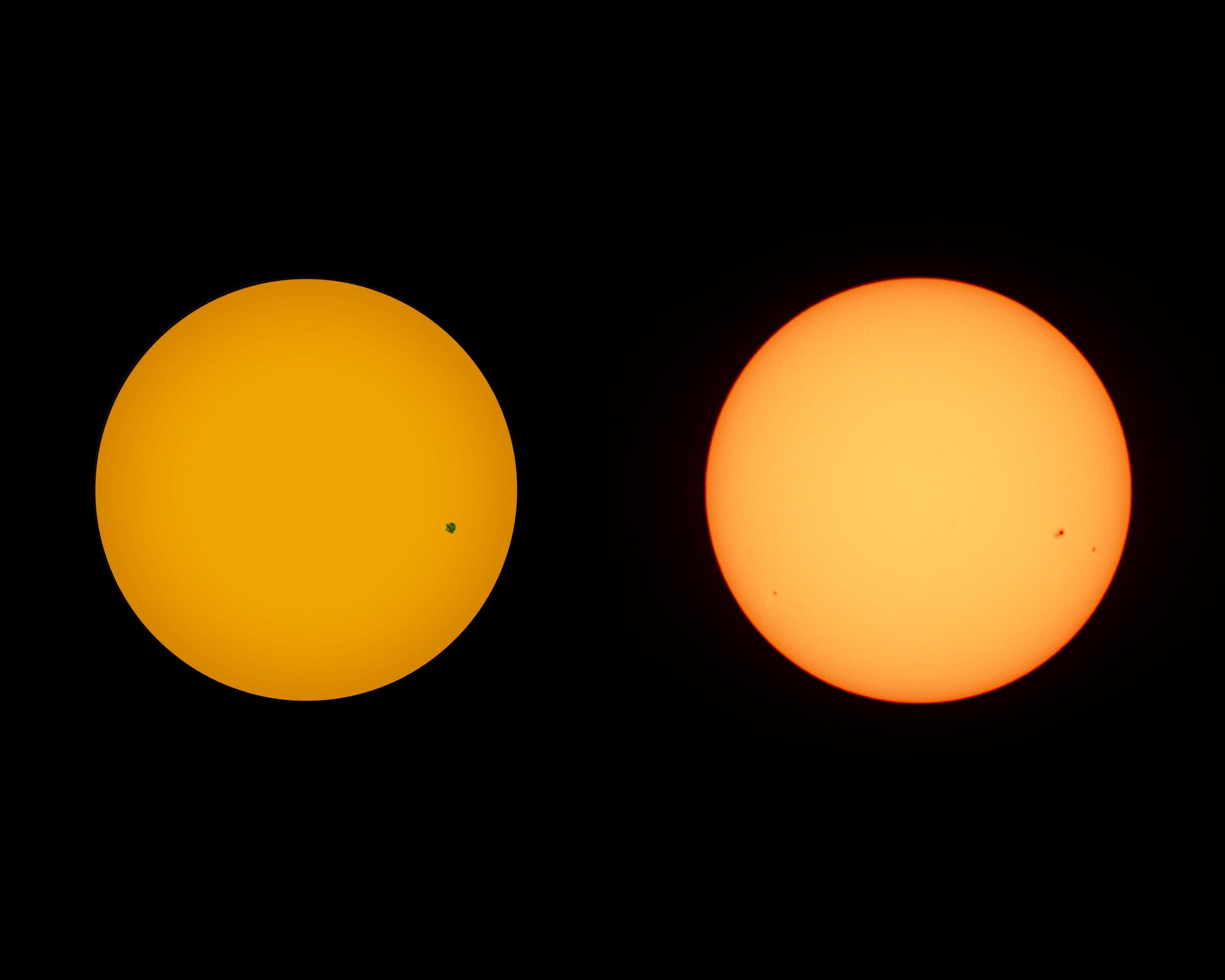 日食グラスで太陽を見ていたら、肉眼でも見えるほど大きな黒点のような