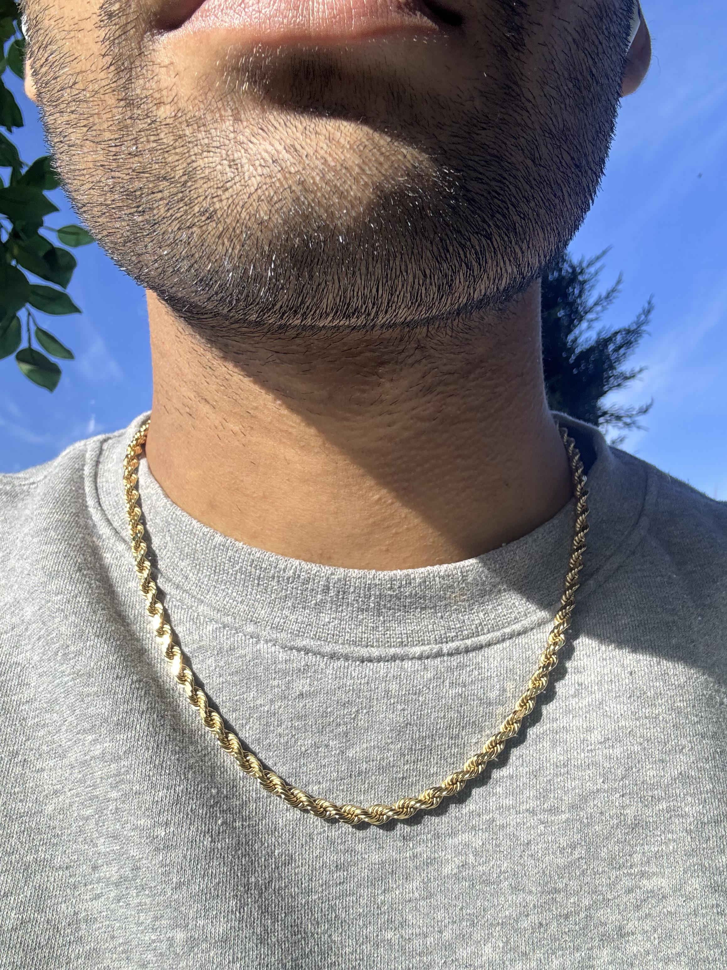 18金 5mm ダイヤモンドカットロープチェーン（20インチ、ソリッド42g