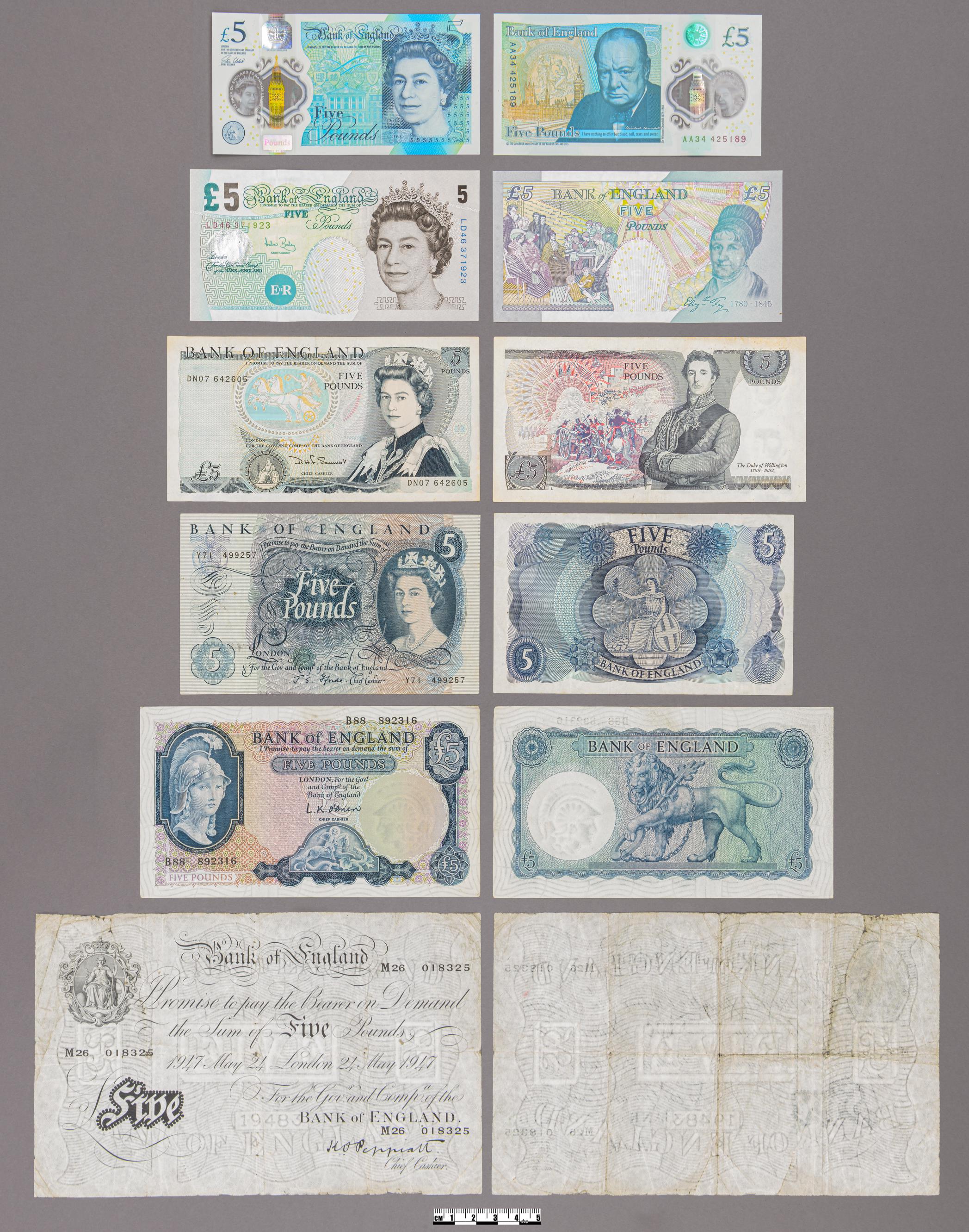 イギリスの5ポンド紙幣のデザイン、歴史を振り返る。 : r/Banknotes