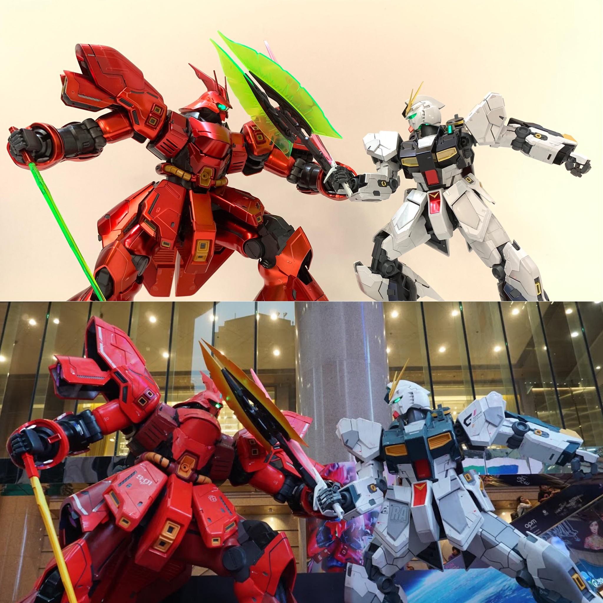 2018年に香港タイムズスクエアでνガンダムvsサザビーのシーンを再現