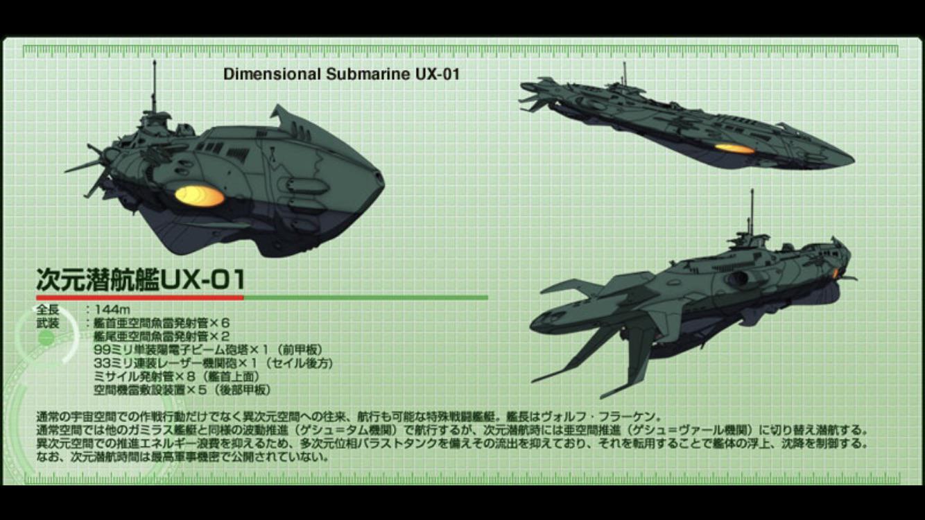 ガミラス次元潜航艇UX-01、メカニックデザインは石津泰志。(宇宙戦艦