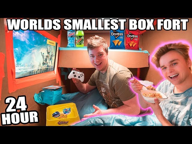 WORLDS SMALLEST BOX FORT 24 HOUR CHALLENGE 📦🔬 Fortnite