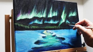 アクリル絵の具で「オーロラの風景」を描いてみた｜junya_art