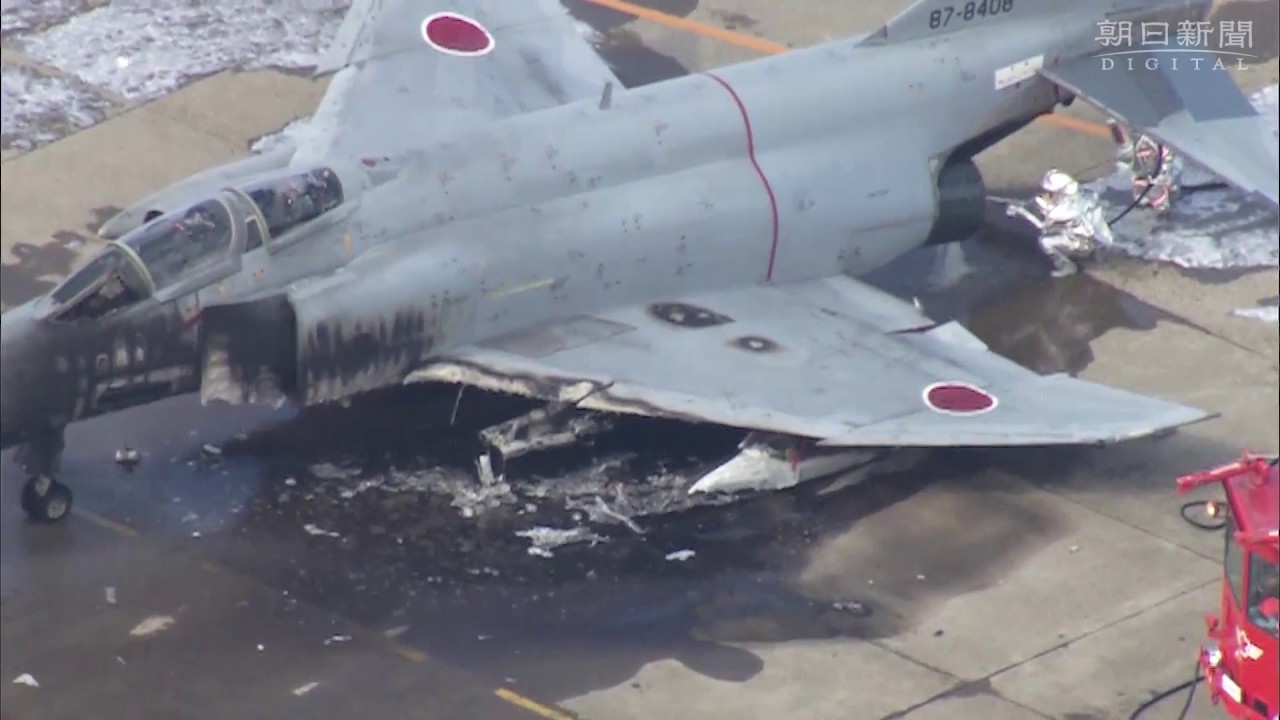 F-4 fighter jet catches fire just before take-off from ASDF base