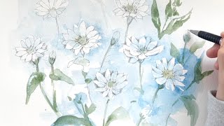 水彩画]透明水彩と鉛筆を使って時短で描くミヤコワスレの花