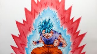 孫悟空 超サイヤ人ブルー 界王拳10倍 描いてみた/Drawing Goku Super