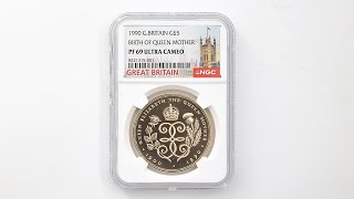 1990 英国 エリザベス2世 クイーンマザー生誕90周年記念 5ポンド 金貨