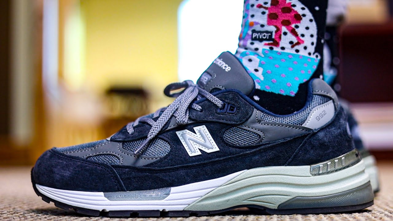 New Balance 992 Navy Grey On Foot Review - YouTube