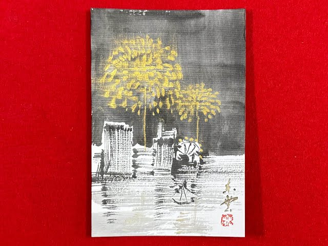 Sumi-e: How to draw fireworks on a postcard with Japanese ink