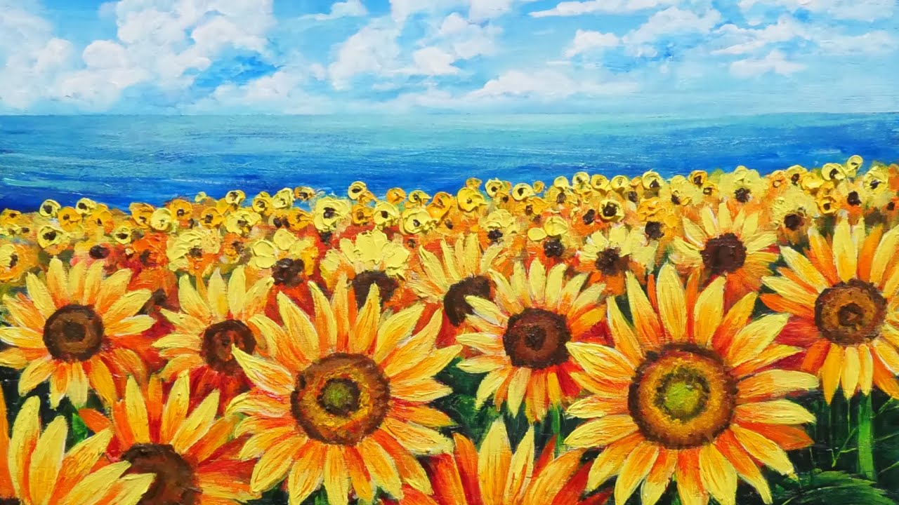 油絵】【海のひまわり畑】 #油絵 #手書き #アート #絵画販売 #絵画 #絵