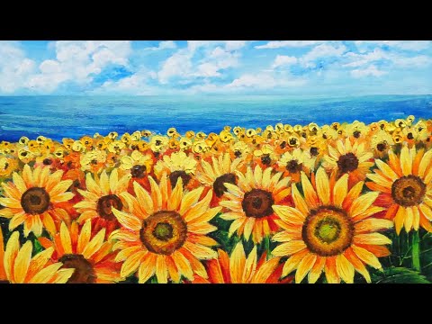 油絵】【海のひまわり畑】 #油絵 #手書き #アート #絵画販売 #絵画 #絵