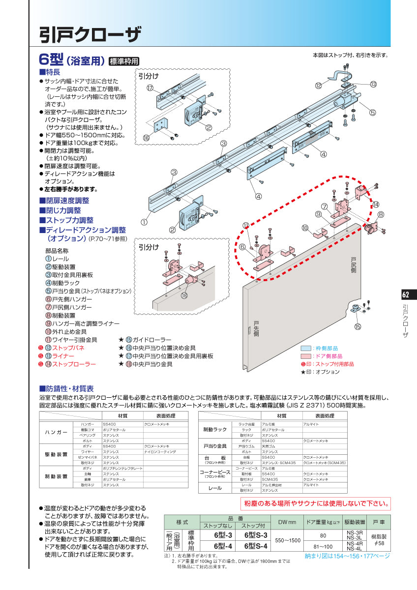 6型（浴室用）・標準枠用 吊車セット（ハンガー戸車）｜引戸クローザー