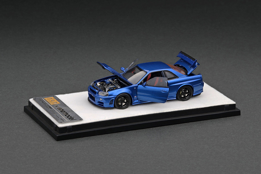 PGM-NEWMODEL 1/64 Nismo R34 GT-R Z-tune Metallic Blue With Engine