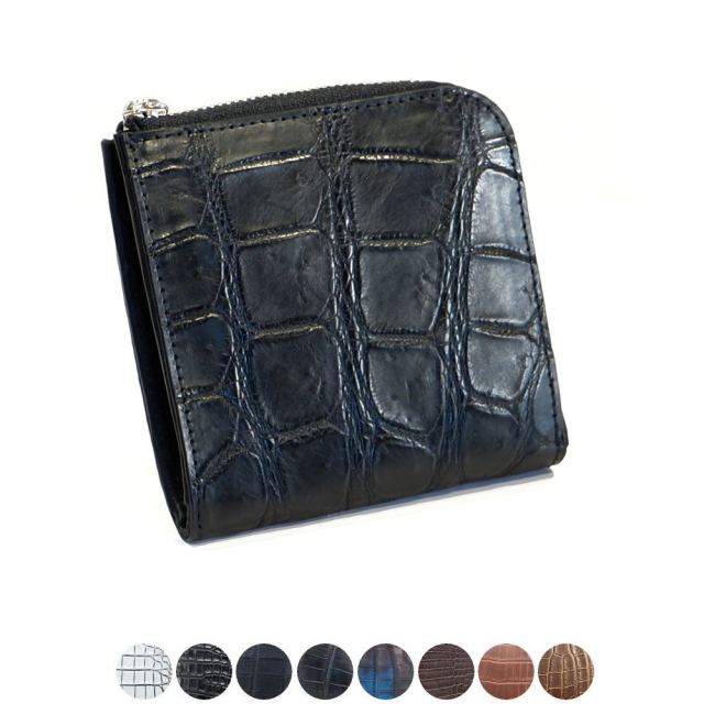 クロコダイル革 L字ファスナー ハーフウオレット | 手染めクロコダイル