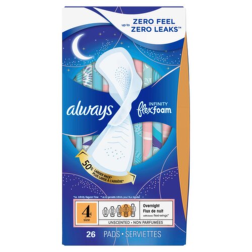 always Infinity Flexfoam Overnight with Flexi-Wings Unscented Pads