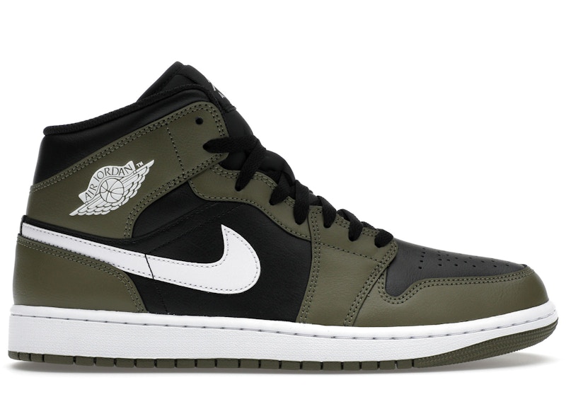 Jordan 1 Mid Black White Olive Men's - DQ8426-092 - US