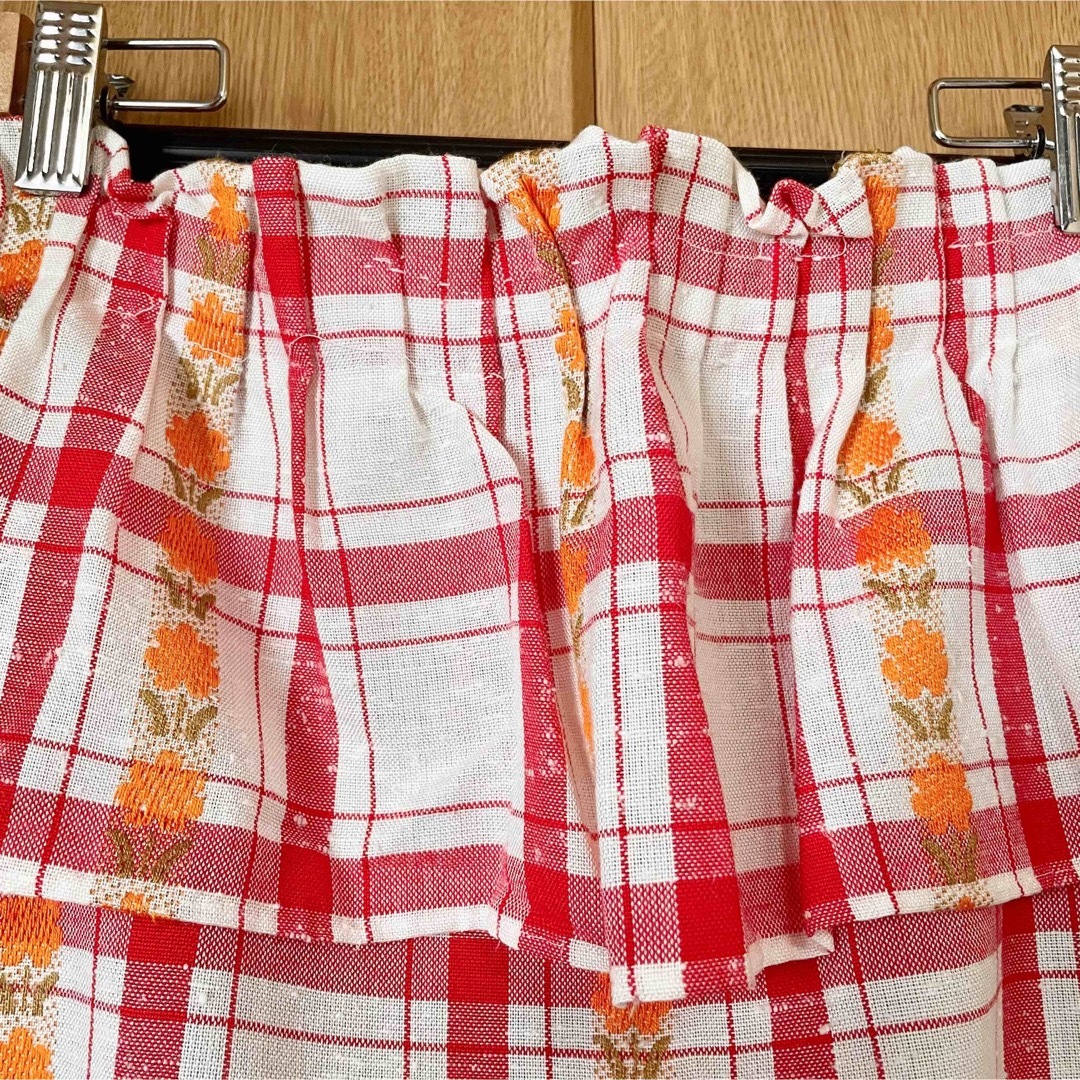 当時物 昭和レトロポップ カーテン 1枚 チェック柄 花柄 赤 白