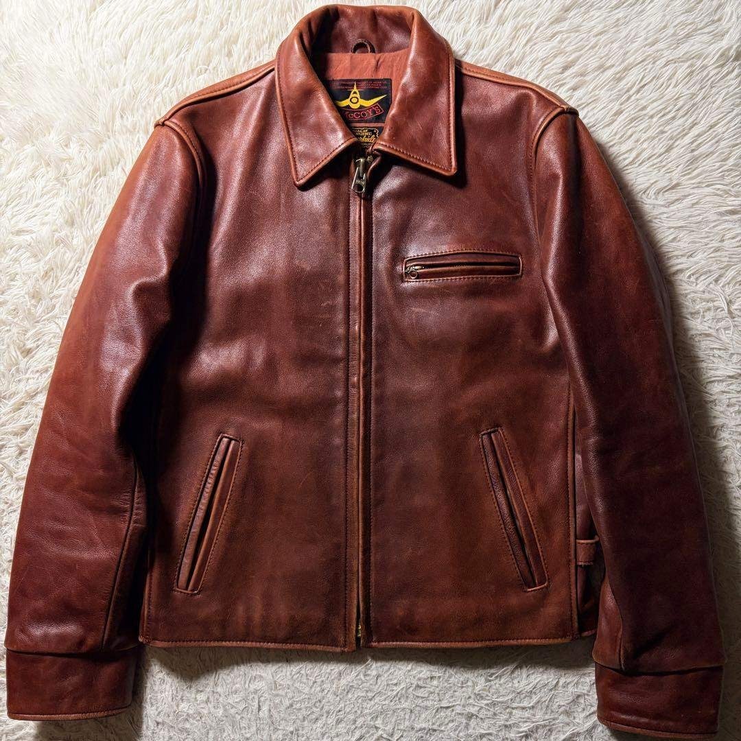雰囲気抜群】B-McCOY'S ライダースジャケット ステアハイド 赤茶 40の