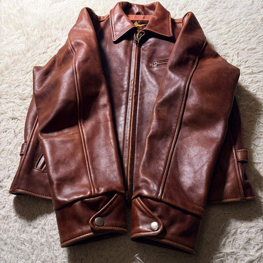 雰囲気抜群】B-McCOY'S ライダースジャケット ステアハイド 赤茶 40の