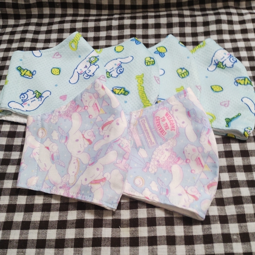 ☆送料込ハンドメイドマスク小学校低学年用サイズシナモン系ブルー6枚