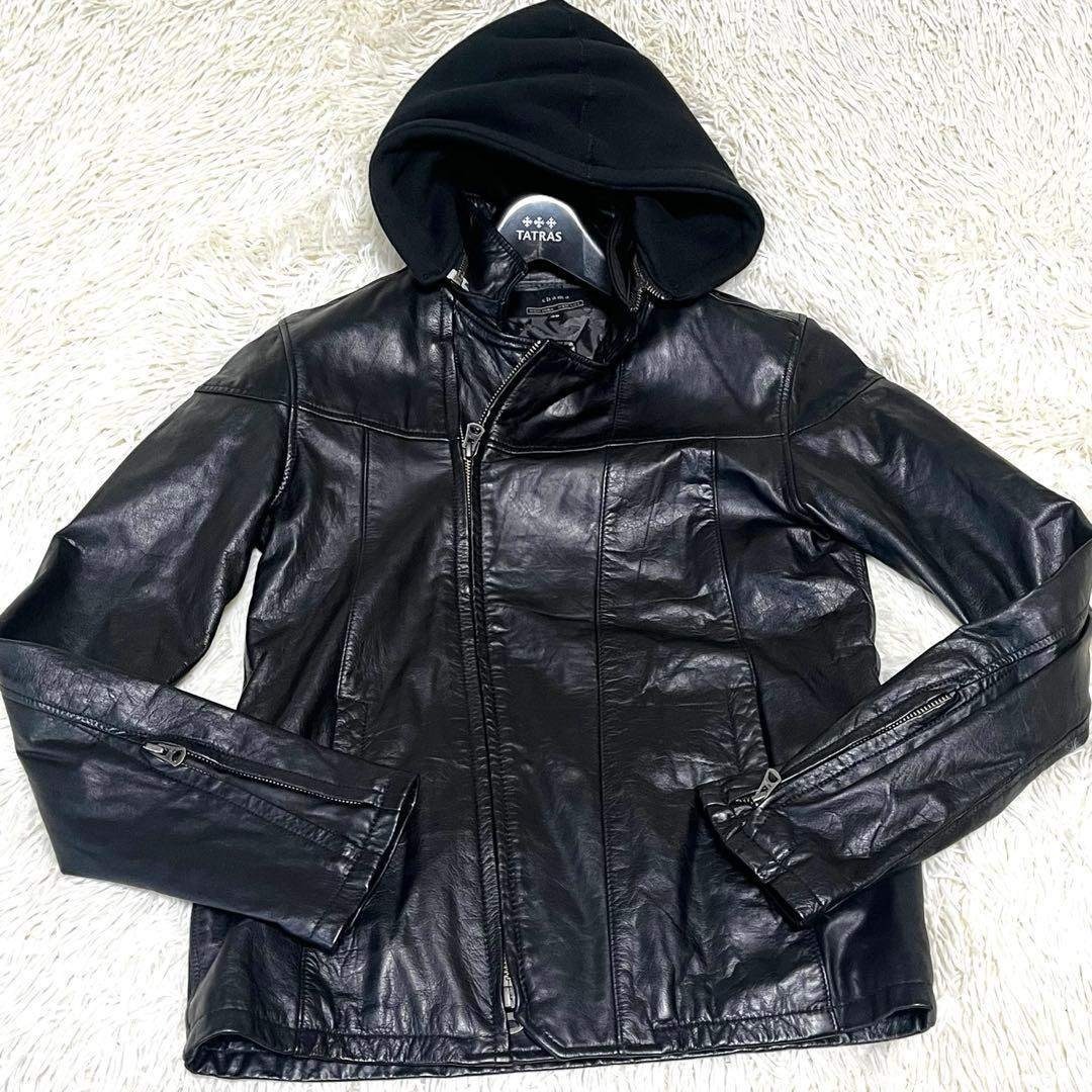 shama シャマ ライダースジャケット 牛革 レザー フーデッド 黒 メンズ