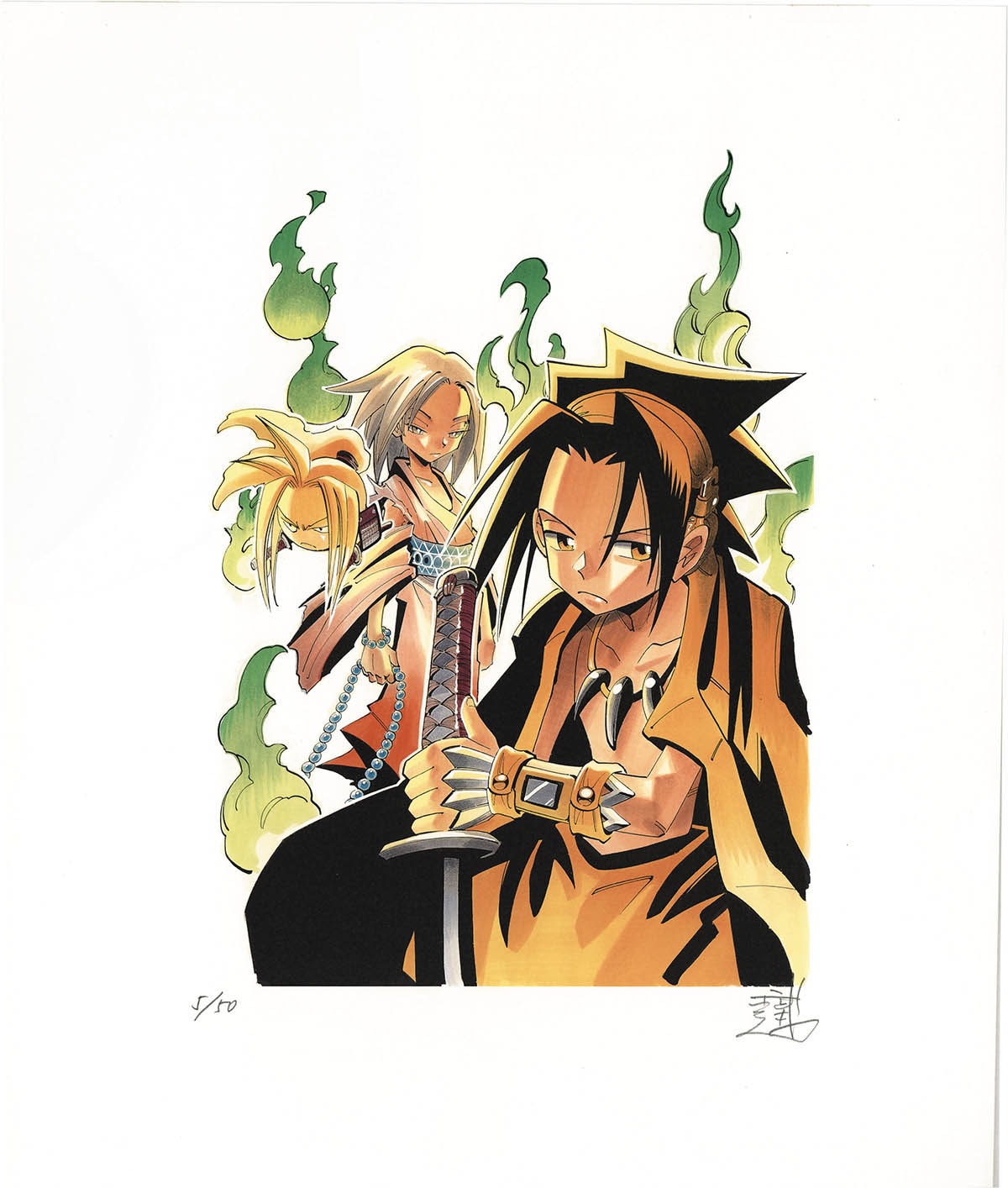 4195] 武井宏之 直筆サイン入りカラー複製イラスト「シャーマンキング」