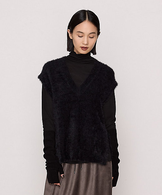 ＋サイズ 〕 マイクロナイロン フェザーヤーン2wayニットベスト