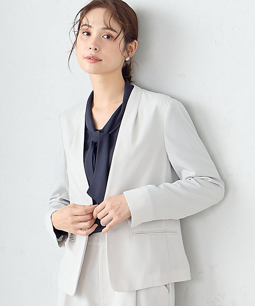 セットアップ対応】ポリエステルツイル ノーカラージャケット