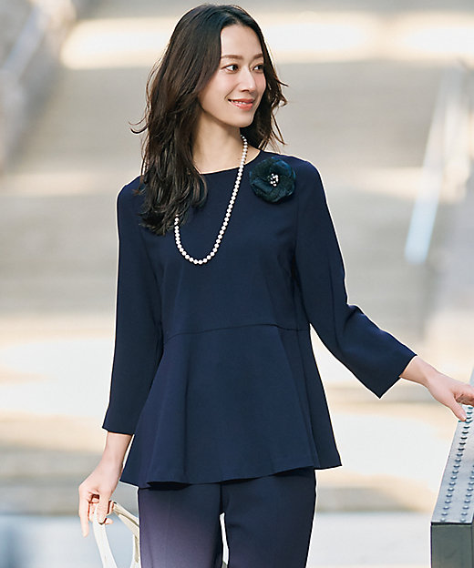 洗える】トリアセダブルジョーゼット ペプラム ブラウス