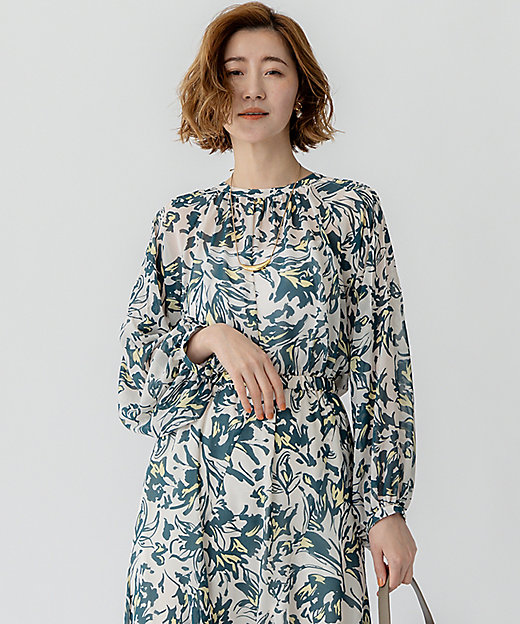 洗える】ニュアンスフラワー プリント ブラウス（BLWOGS0208